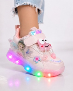 Pantofi sport cu luminite, Model FairyLand, Piele ecologica, Fete, Roz - Img 3