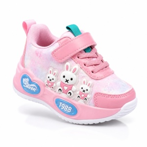 Pantofi sport cu luminite, Model Iepurasi, Piele ecologica, Fete, Roz - Img 2