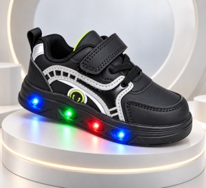 Pantofi sport cu luminite, Model Sporty Style 2, Piele ecologica, Baieti, Negru - Img 2
