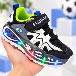 Pantofi sport cu luminite, Model Super Confy Black, Textil si Piele ecologica, Baieti, Bleumarine - Img 3