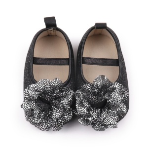 Pantofiori eleganti negri cu sclipici si floare argintie - Img 5