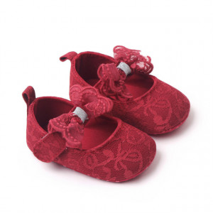 Pantofiori visinii cu broderie si fundita - Img 4