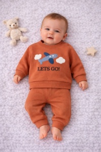 Set bebeluși Baby Go cu imprimare avion - Portocaliu