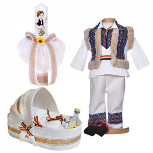 Set botez popular baiat, trusou botez landou, lumanare si costum national, Denikos® 1046
