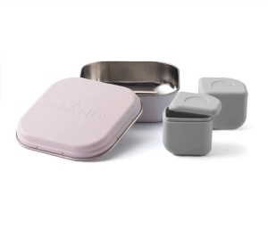 Set cutie cu 2 silipods pentru mancare bebelusi Miniware Grow bento, 3 piese, Cotton Candy+Grey - Img 2