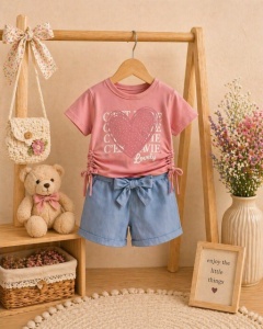 Set pentru fetite MINAMINOKIDS cu pantaloni scurti denim - Heart