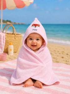 Set prosop pentru bebelusi cu capison si manusa, GULUNCE BABY, Fox roz - Img 3