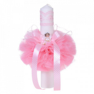 Set trusou botez, cutie trusou si lumanare, Ingeras, dantela roz, Denikos® 474 - Img 3