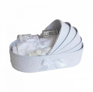 Trusou botez in landou si lumanare glob cu ursuleti, decor alb Denikos® 154 - Img 3