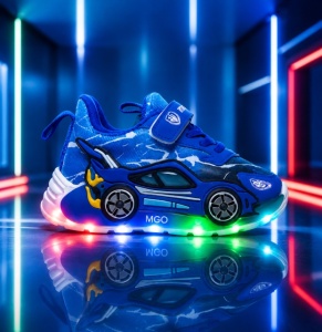 Adidasi cu luminite pentru baietei - Masinuta albastra Super LED
