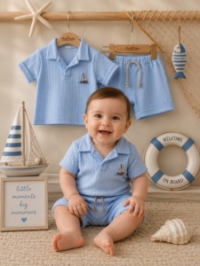 Compleu din doua piese, tricou si pantaloni scurti pentru bebelusi, Junior Class, Model ALSBS8, bumbac - Img 2