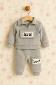 Costum din Bumbac 100% pentru Bebeluși - BRO Grey - Img 3