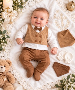 Costumas bebelusi 5 piese, camasa, pantaloni si papion, bumbac 100%