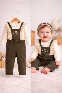 Costumas bluza cu salopeta verde pentru bebelusi - MINICAYZEN