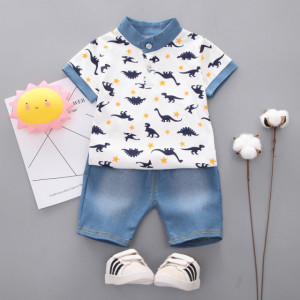 Costumas cu tricou alb pentru baietei - Dino