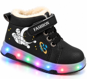 Ghete imblanite cu lumini LED bareta velcro, Model Cosmo, Baieti, Piele ecologica - Img 3