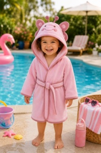 Halat de baie Premium roz pastel cu broderie si urechiuse, Ramel