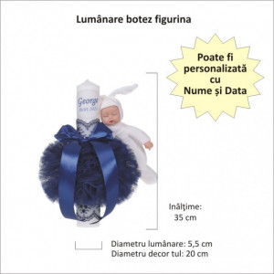 Lumanare botez cu iepuras, personalizata si trusou botez in landou, decor Bleumarin, Denikos® 806 - Img 4