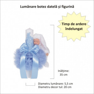 Lumanare botez glob iepuras pufos si trusou botez in landou, decor Bleu cu floricele, Denikos® 766 - Img 4