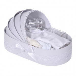 Lumanare botez personalizata si trusou botez in landou, decor dantela Alba, Denikos® 871 - Img 3