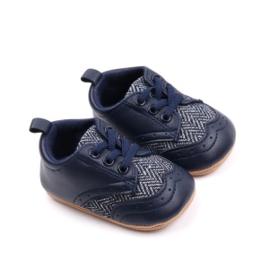 Pantofi bebelusi din piele ecologica cu insertii textile, albastru inchis - Img 3