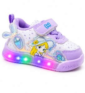 Pantofi sport cu luminite, Model Cocktail, Piele ecologica, Fete, Mov - Img 5