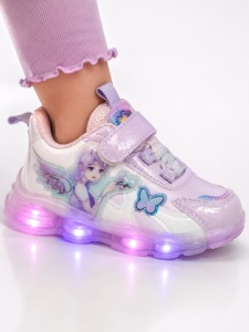 Pantofi sport cu luminite, Model cu fluturas si zana, Piele ecologica, Fete, Mov - Img 3