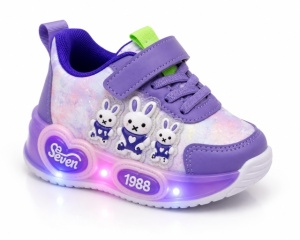 Pantofi sport cu luminite, Model Iepurasi Dragalasi, Piele ecologica, Fete, Mov