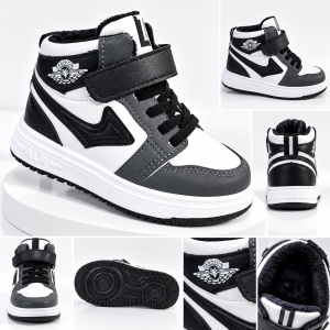 Pantofi sport imblaniti, Model Black&White, Baieti, Piele ecologica - Img 3