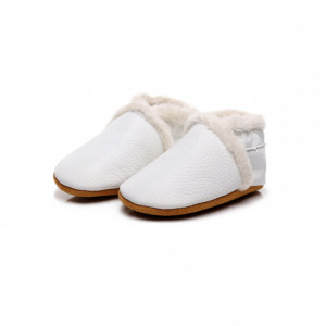 Pantofiori albi imblaniti din piele naturala pentru fetite - Lulu - Img 4