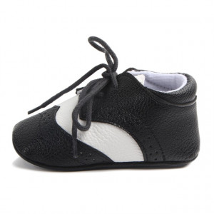Pantofiori eleganti baieteti alb cu negru - Img 4