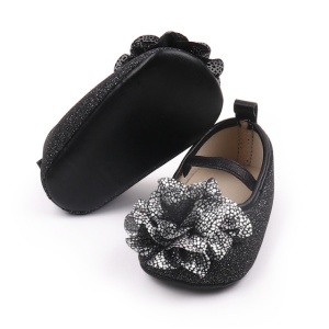 Pantofiori eleganti negri cu sclipici si floare argintie - Img 6