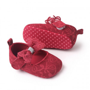 Pantofiori visinii cu broderie si fundita - Img 5
