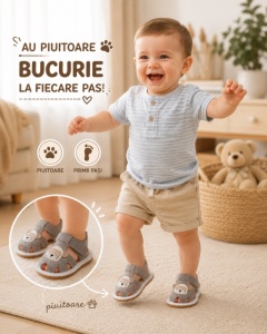 Sandalute gri cu piuitoare - Happy Cute Bear - Img 3