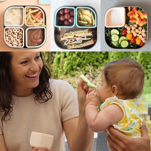 Set cutie cu 2 silipods pentru mancare bebelusi Miniware Grow bento, 3 piese, Cotton Candy+Grey - Img 3