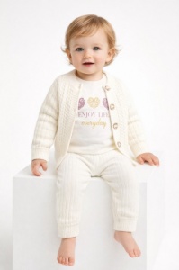 Set Tricotat Bebelusi 3 Piese, Cardigan + Bluza + Pantaloni