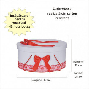 Set trusou botez si cutie trusou, dantela si fundite, decor Rosu, Denikos® 842 - Img 2