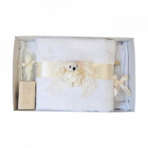 Trusou botez dantela ivory si ursulet Denikos® 438