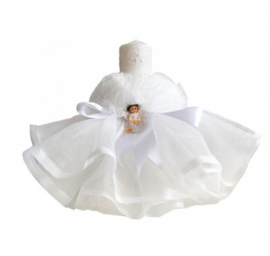 Trusou botez in landou si lumanare cu rochita si ingeras, decor alb Denikos® 128 - Img 3