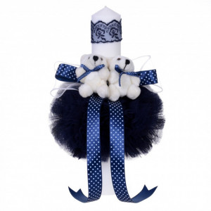 Trusou botez ursulet si lumanare pentru baietel, decor bleumarin, Denikos® 98 - Img 2