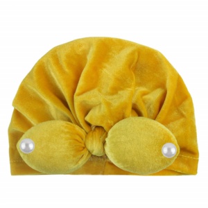 Caciulita galbena tip turban din catifea cu perlute - Img 2