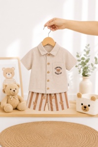 Citir, set pantalonasi si camasuta crem ursuleti