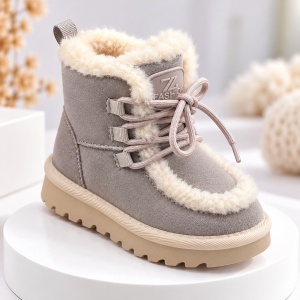 Cizme gri imblanite pentru fete din piele ecologica, talpa cauciuc, Model Cozy - Img 3