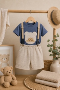 Donino, set pantalonasi cu tricou si bretele