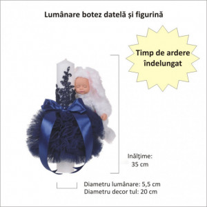 Lumanare botez jucarie iepuras pufos si dantela, decor bleumarin, Denikos® 716 - Img 2