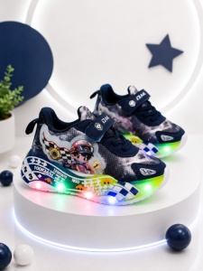 Pantofi sport cu lumini LED, Model Masinuta de curse, Superbaby, Bleumarine