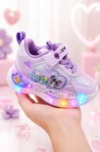 Pantofi sport cu lumini LED, Model Shine, Piele ecologica, Fete, Mov - Img 2