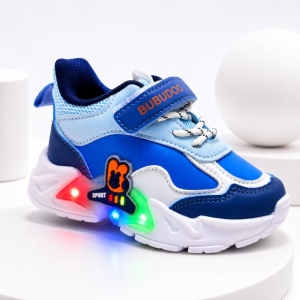 Pantofi sport cu luminite, Model Bubudoo 3, Piele ecologica, Baieti, Albastru - Img 3