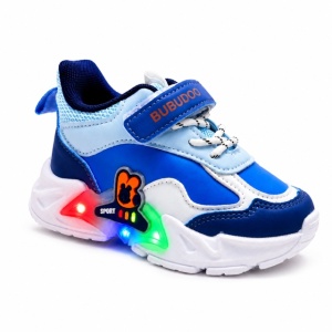 Pantofi sport cu luminite, Model Bubudoo 3, Piele ecologica, Baieti, Albastru - Img 5