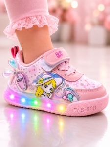 Pantofi sport cu luminite, Model Cocktail, Piele ecologica, Fete, Roz